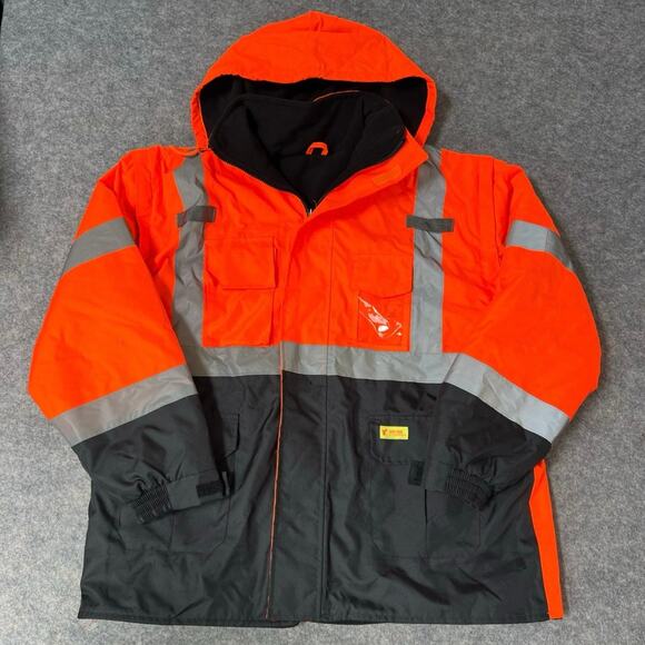 Men's ANSI Class 3 High Visibility Reflective Safety Jacket Orange/Black Size XL - Picture 1 of 16